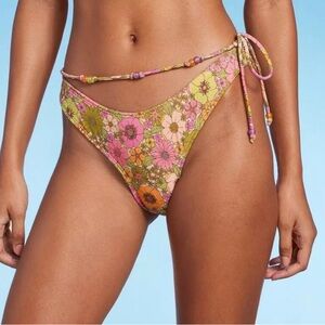 NEW Wild Fable Colorful Floral Bikini Bottom with Beaded Tie String